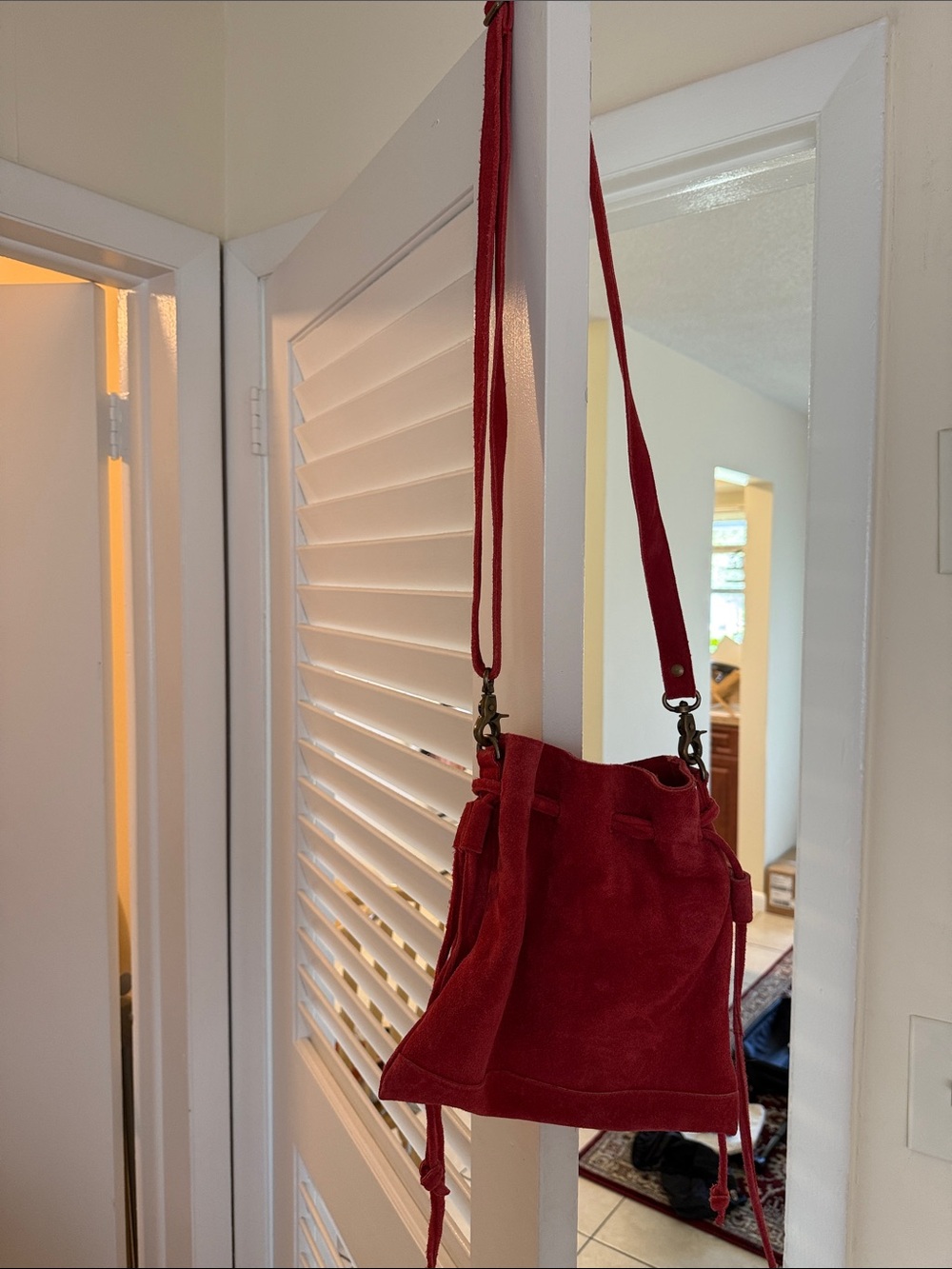 Free People Red Suede Drawstring Crossbody Bag